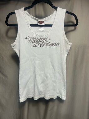Vtg Women’s Sleeveless Made In USA Tank Harley Davidson rhinestone Sz XL